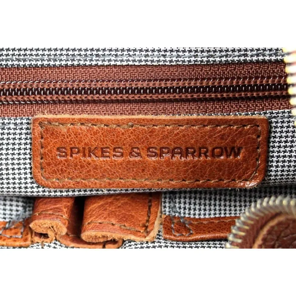 SPIKES & SPARROW BROWN GENUINE LEATHER SHOULDER BAG X-BODY ZIP TOP HANDBAG PURSE